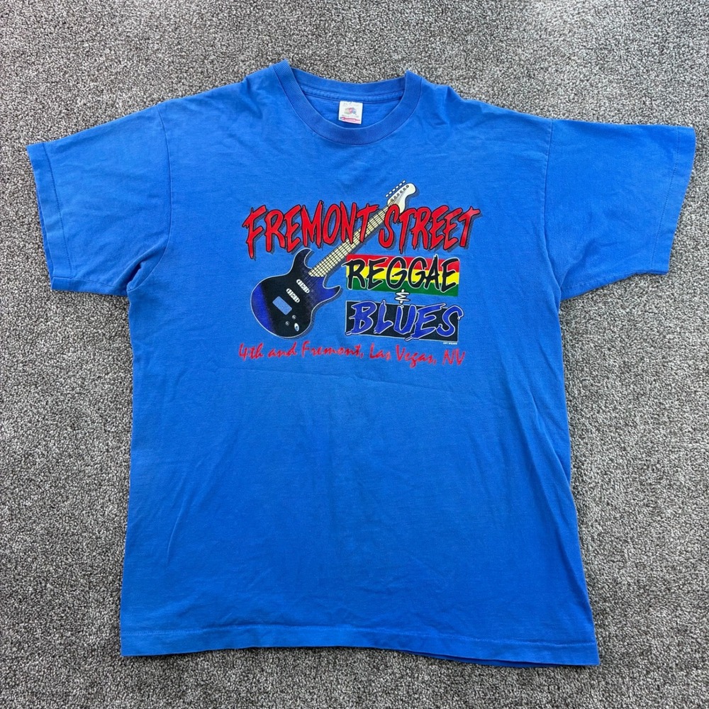 Vintage Fremont Street Reggae Blues Shirt Mens XL Blue Las Vegas Save The Wails